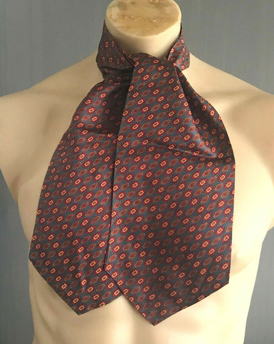 Mens Tie ASCOT CRAVAT Slate Grey Rust Orange Vintage Classic Formal NeckTie