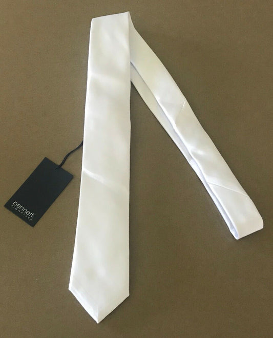 Vintage Mens Skinny Tie BENNETT SIGNATURE White Microfibre NeckTie Wedding NEW