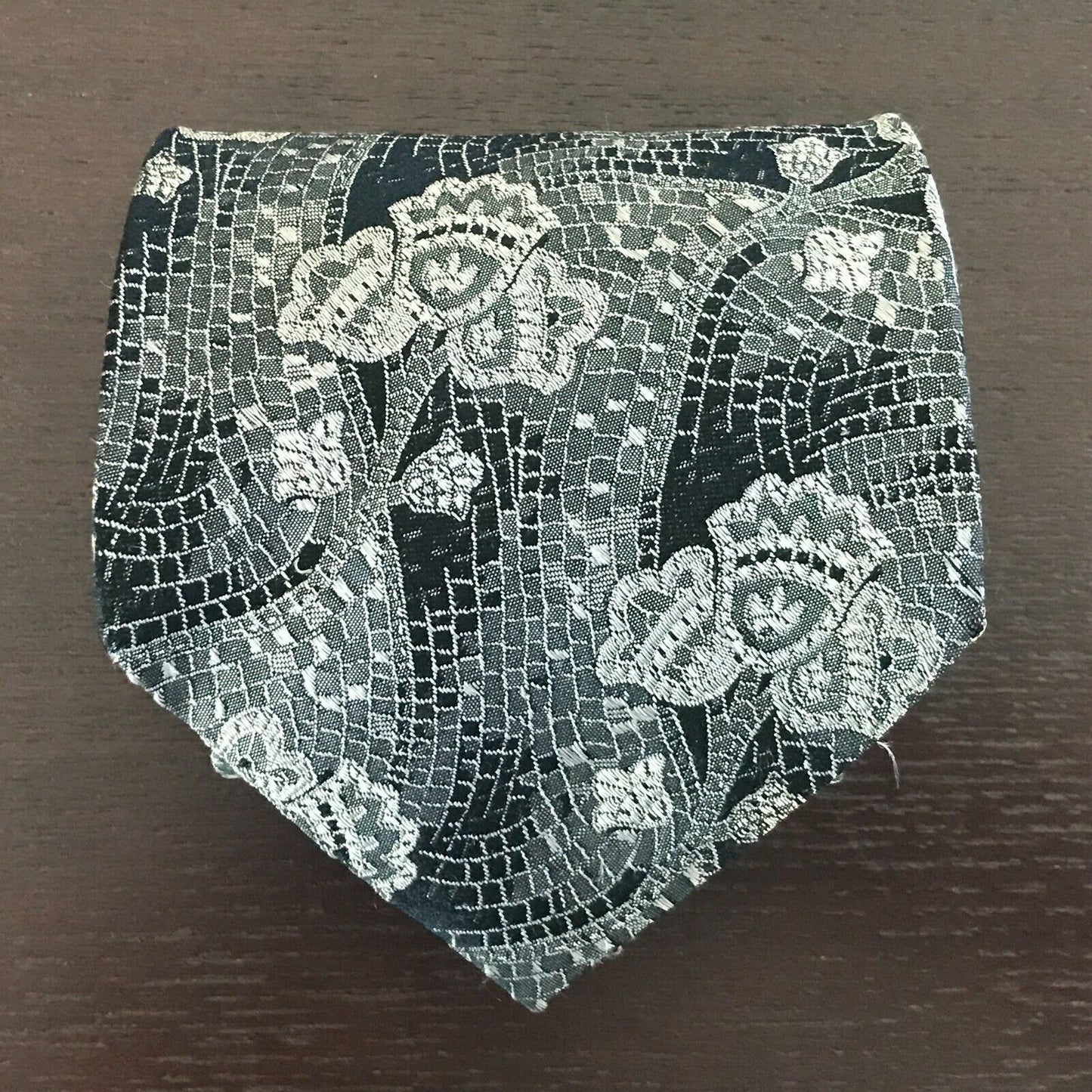 Mens GHERARDINI Silk TIe Grey Black Silver Floral Mosaic Print Italian Neck Tie