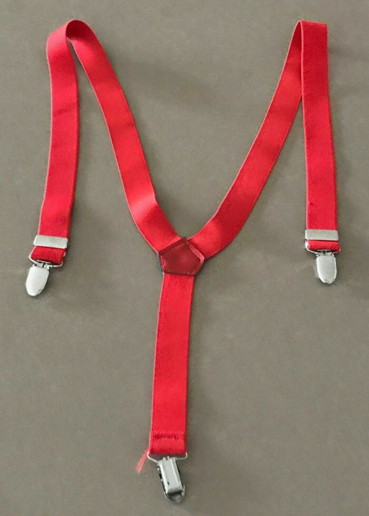 Retro Mens Red Suspenders Adjustable Clip on 2.5cm wide Trousers Braces