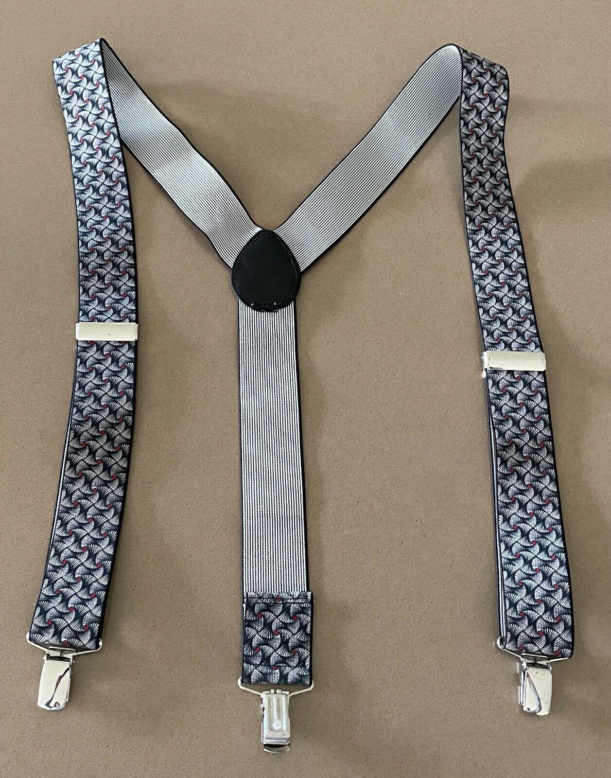 Unisex 4cm Braces Suspenders Grey Black Red Print Adjustable W Non Slip Clips