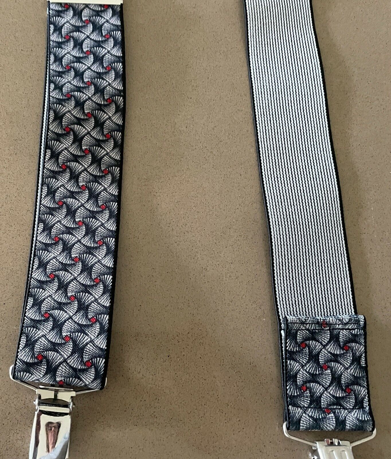 Unisex 4cm Braces Suspenders Grey Black Red Print Adjustable W Non Slip Clips