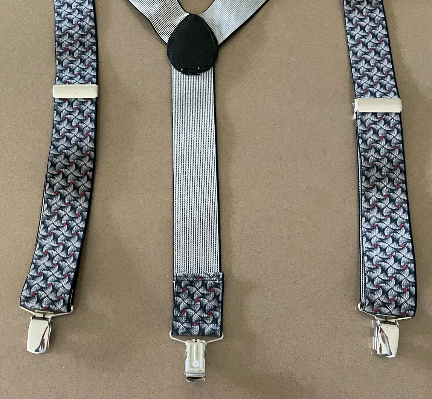 Unisex 4cm Braces Suspenders Grey Black Red Print Adjustable W Non Slip Clips