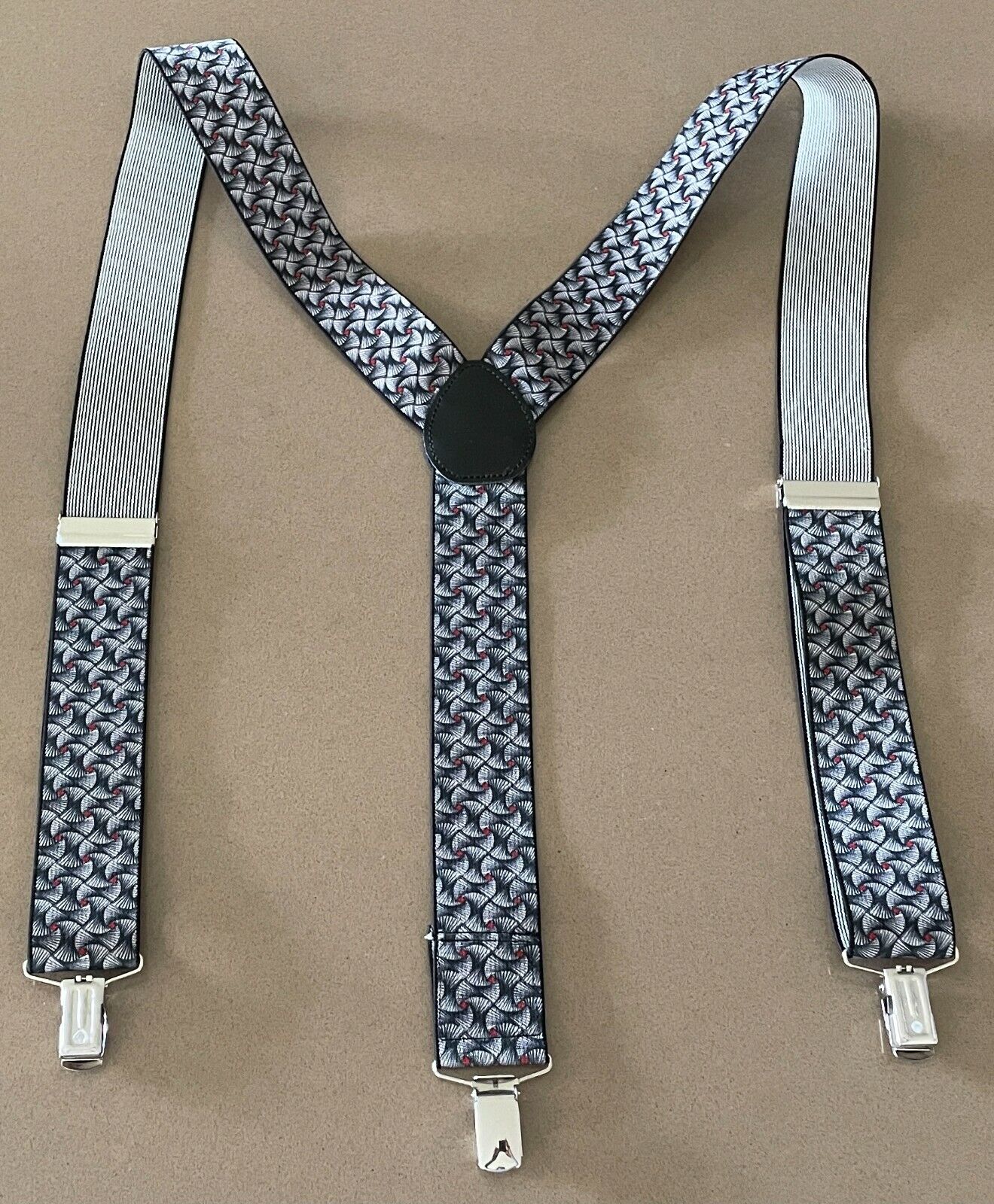 Unisex 4cm Braces Suspenders Grey Black Red Print Adjustable W Non Slip Clips