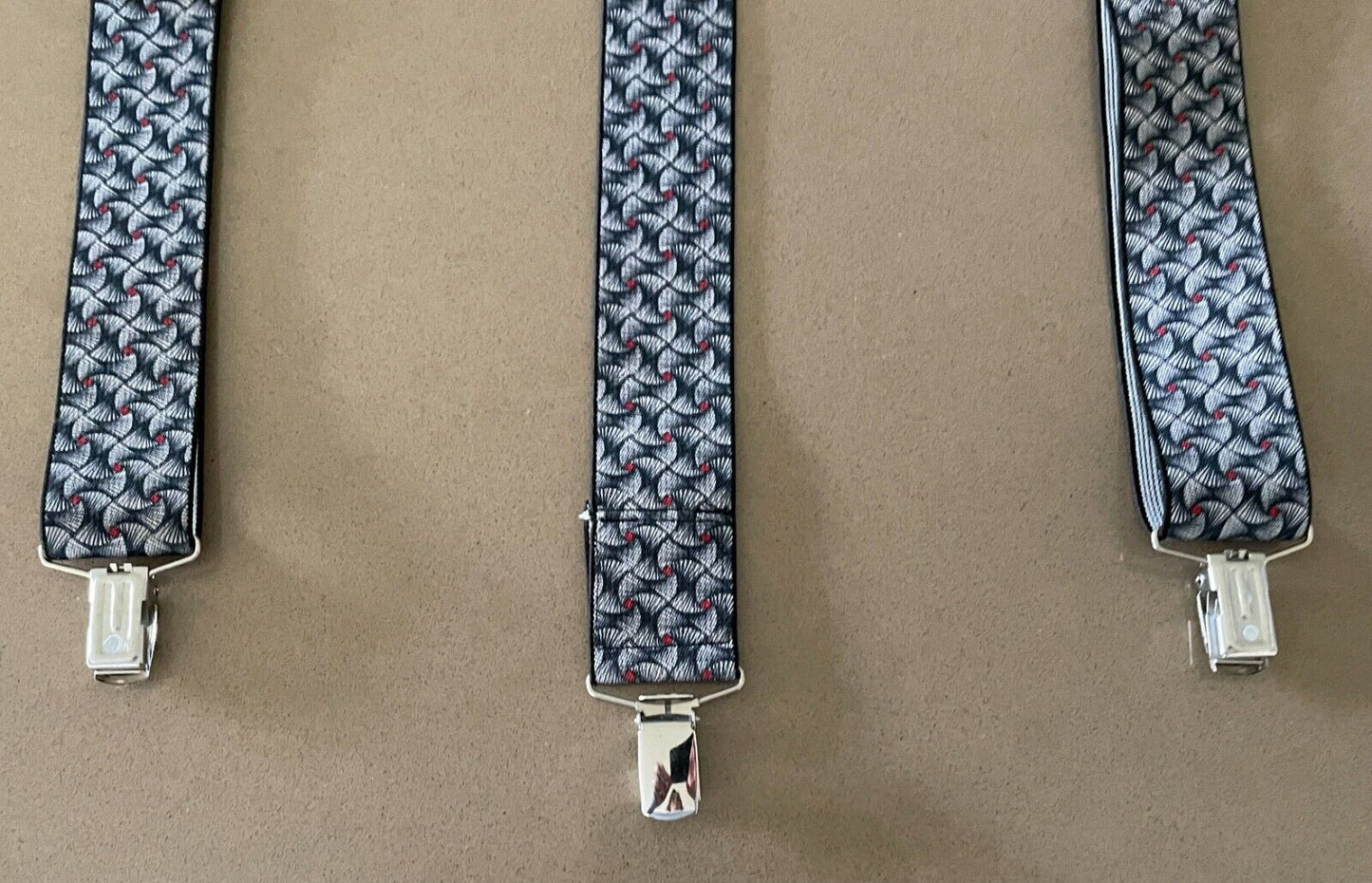 Unisex 4cm Braces Suspenders Grey Black Red Print Adjustable W Non Slip Clips