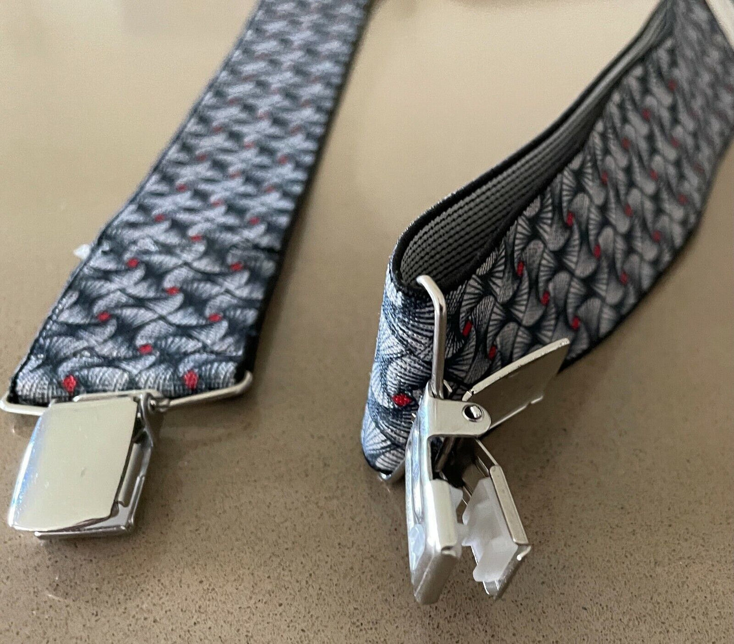 Unisex 4cm Braces Suspenders Grey Black Red Print Adjustable W Non Slip Clips