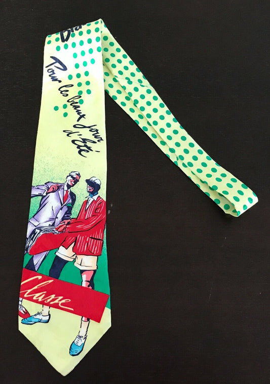 Mens Silk Tie ENRICO NITTI "Bravo" Yellow Green MultiColour Tennis Italy NeckTie