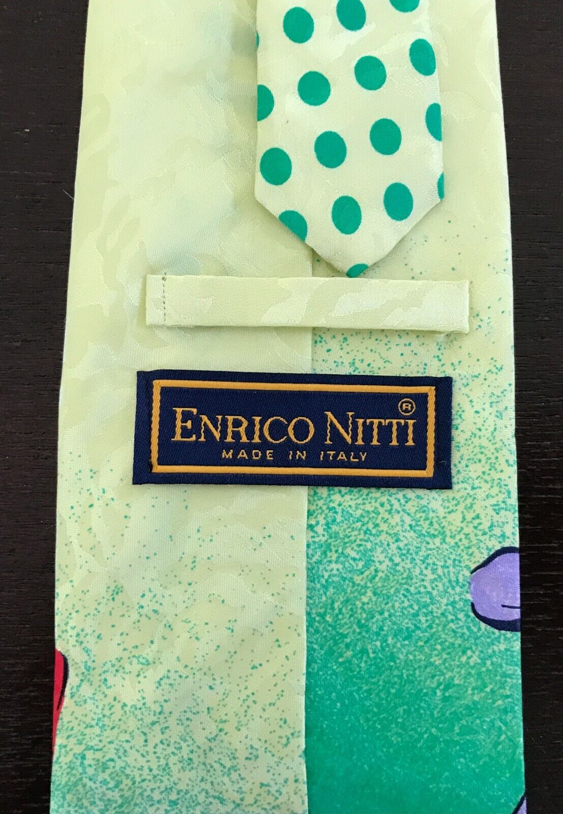 Mens Silk Tie ENRICO NITTI "Bravo" Yellow Green MultiColour Tennis Italy NeckTie