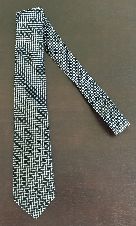 Mens Silk Tie GEOFFREY BEENE Black & Silver Diamond Print NeckTie Elegant