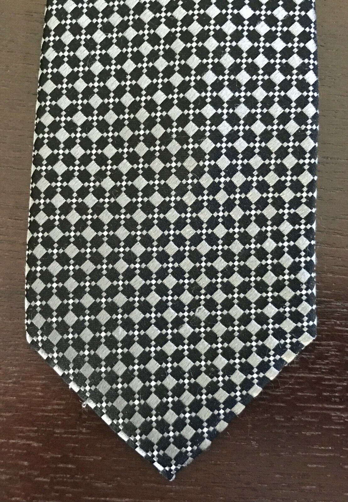 Mens Silk Tie GEOFFREY BEENE Black & Silver Diamond Print NeckTie Elegant