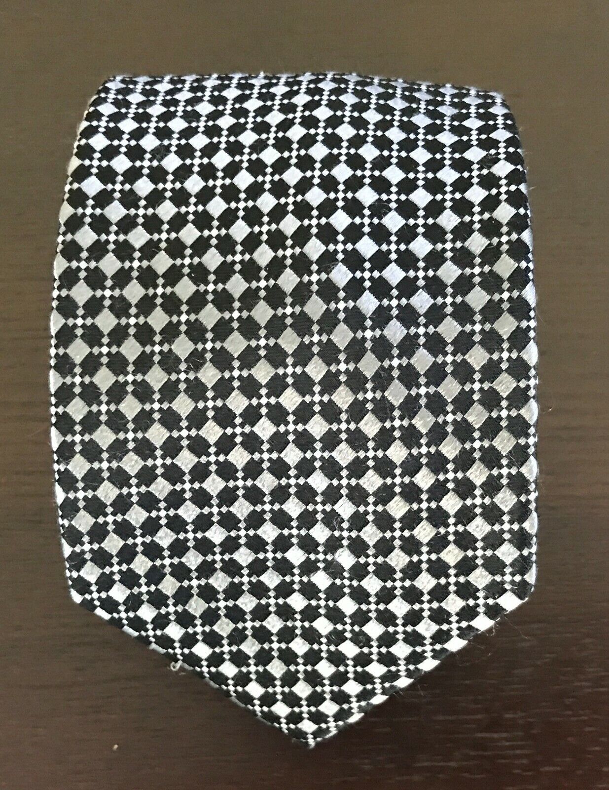 Mens Silk Tie GEOFFREY BEENE Black & Silver Diamond Print NeckTie Elegant