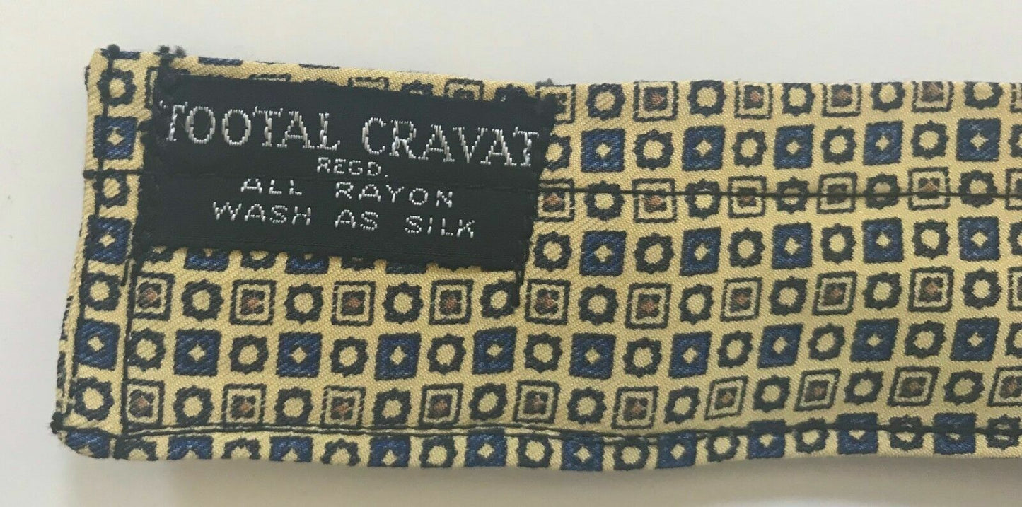 Mens Cravat TOOTAL Yellow MultiColour Tile Print PreTied NeckTie Ascot Vintage