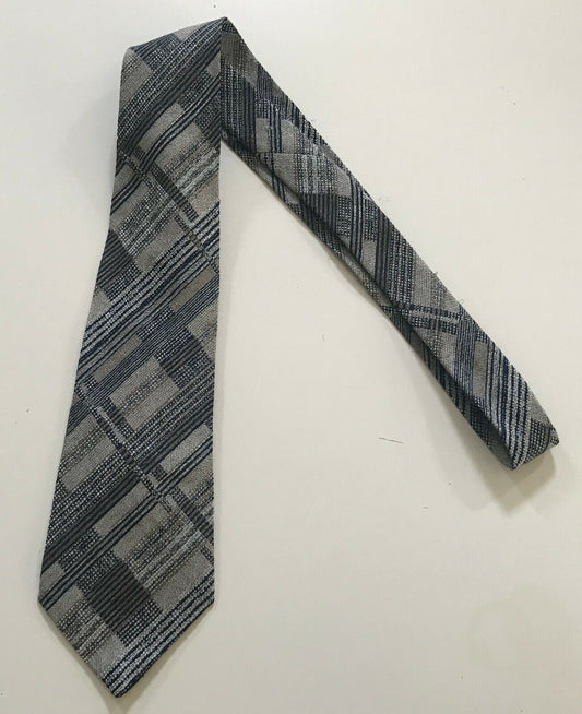 Vintage Mens Neck Tie Grey Taupe Navy & White Irregular Stripe Pattern Mens Tie