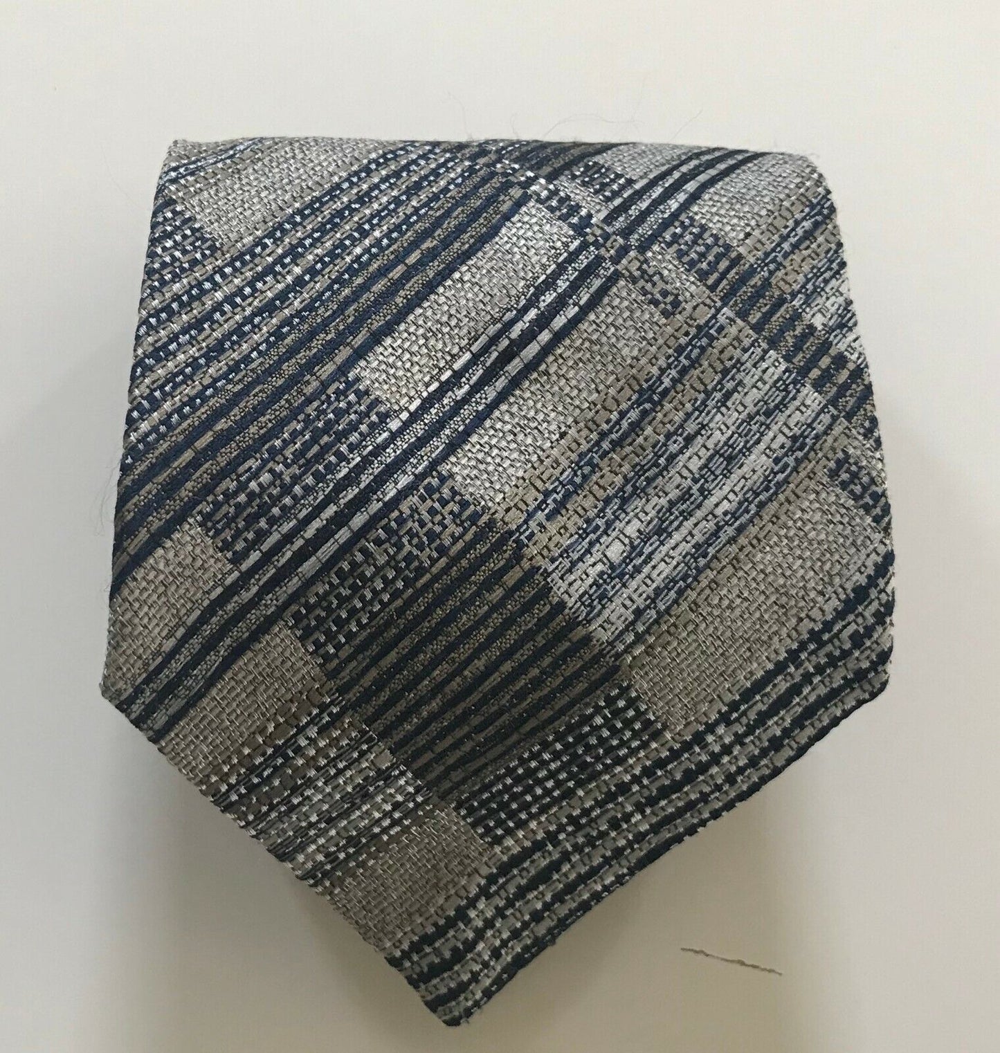 Vintage Mens Neck Tie Grey Taupe Navy & White Irregular Stripe Pattern Mens Tie