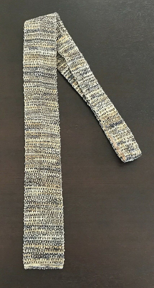 Vintage Boucle TIE Gold Shades Brown Black Cotton Knit Square End Mens NeckTie