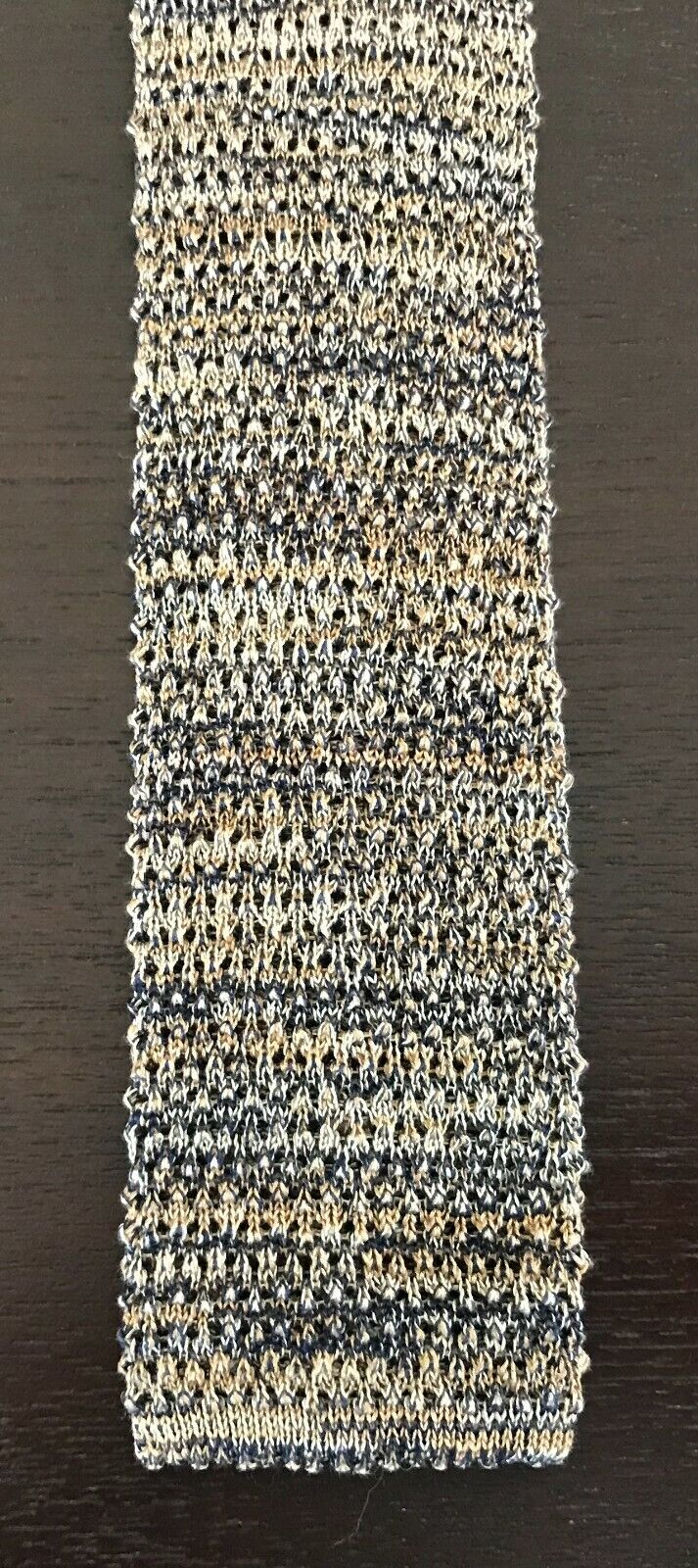 Vintage Boucle TIE Gold Shades Brown Black Cotton Knit Square End Mens NeckTie