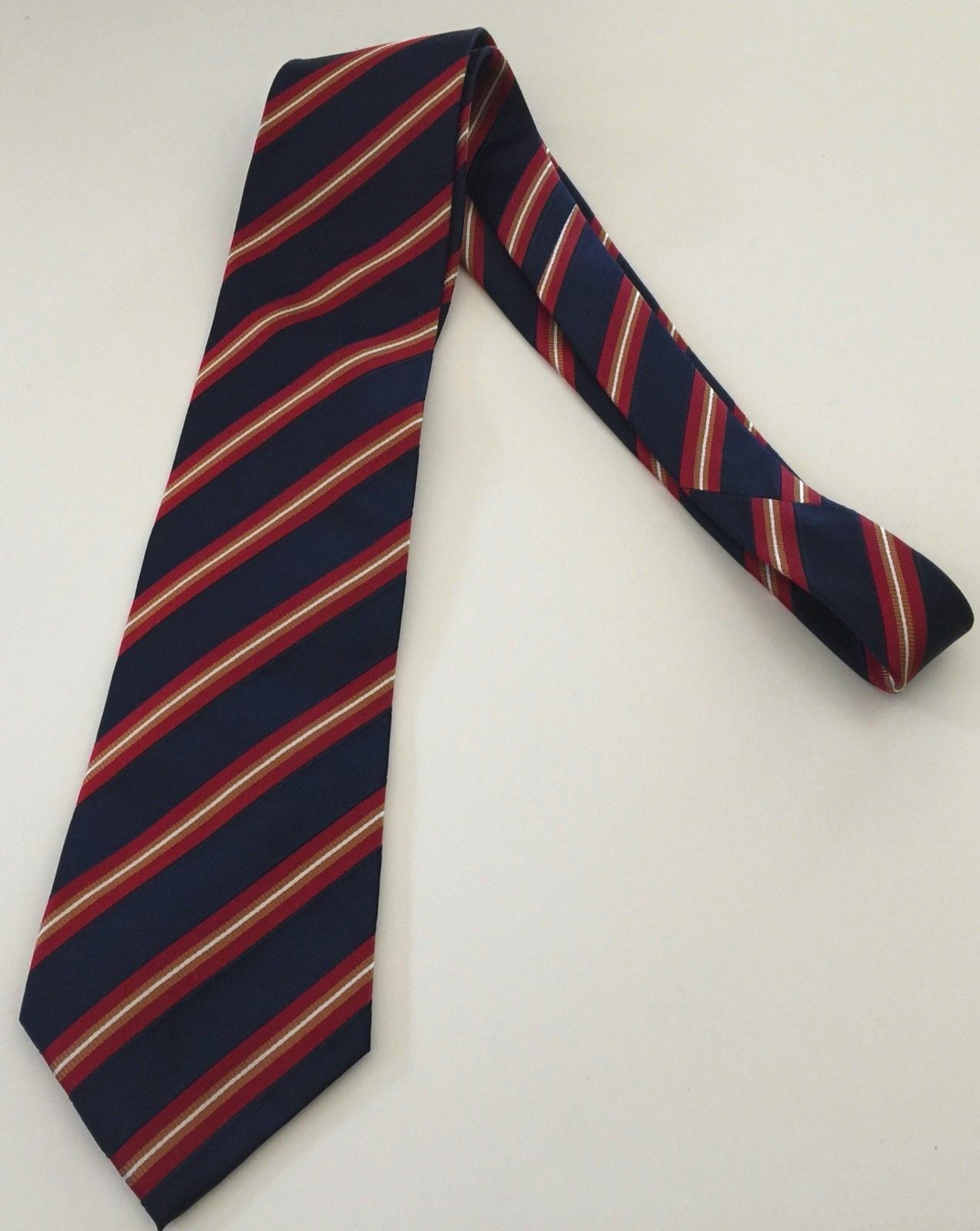 O.P.M  Mens Silk Tie Navy Burgundy Stripe 10 cm NeckTie Retro NEW OPM USA