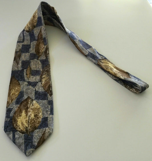Silk Mens Tie Vintage Blue Brown Grey Abstract Print NeckTie 100% NEW