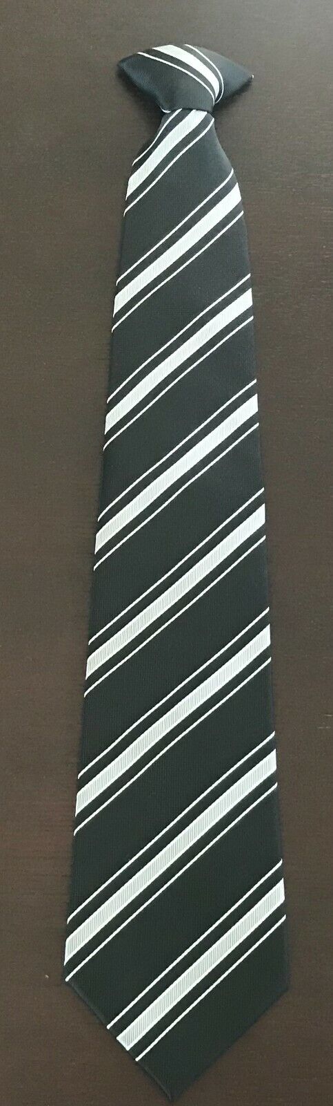 JOSEPH DAHDAH & CO Mens Clip On Tie  Black & Silver Stripe Pre-Tied Necktie NEW