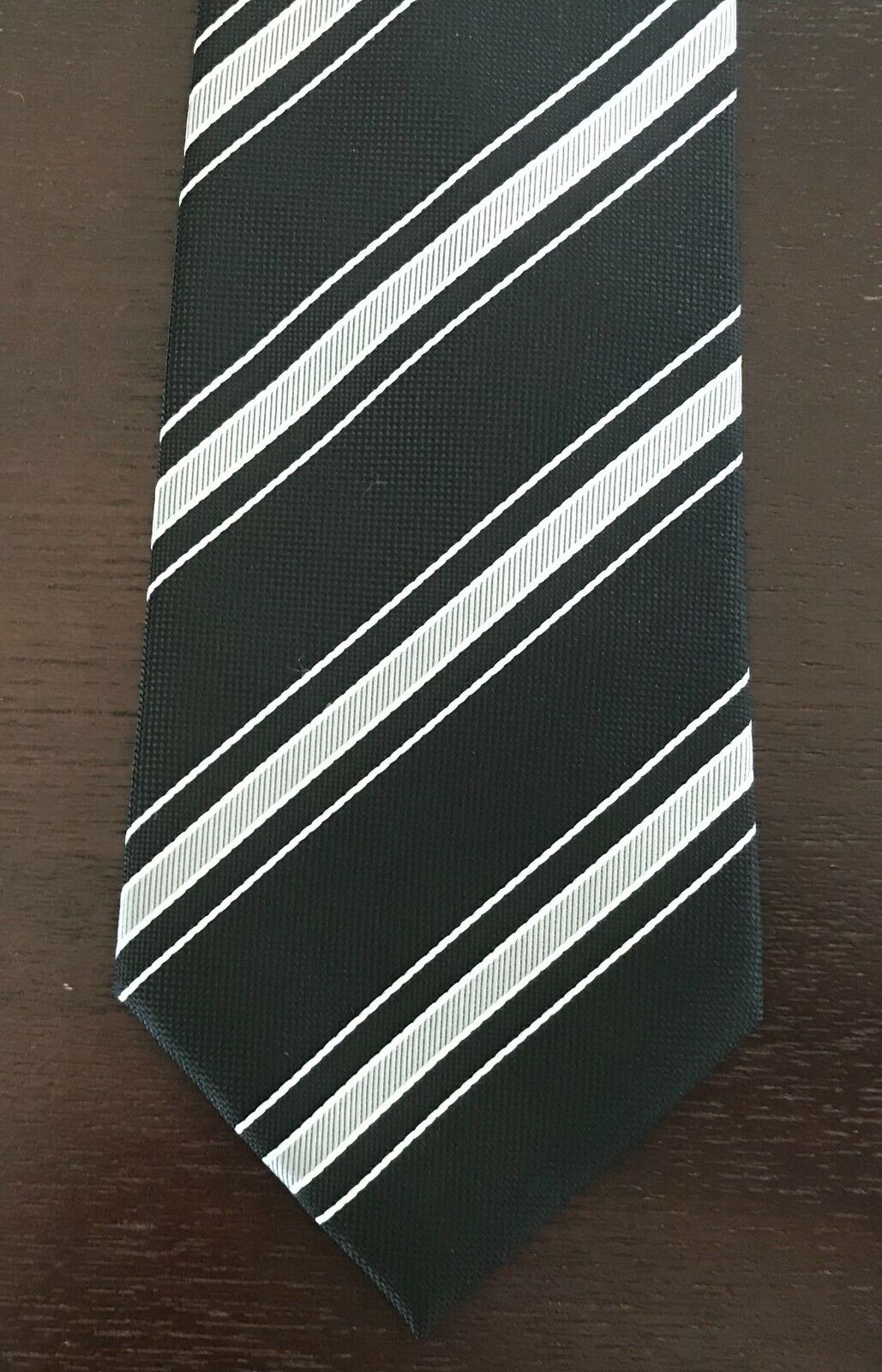 JOSEPH DAHDAH & CO Mens Clip On Tie  Black & Silver Stripe Pre-Tied Necktie NEW
