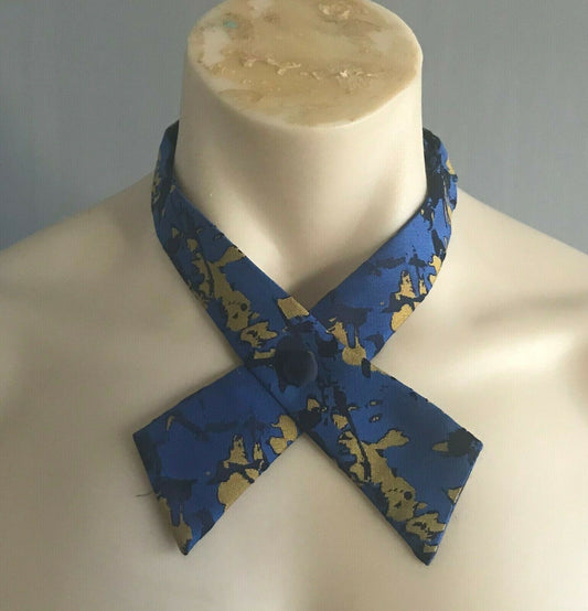 Mens BOW TIE Blue Black Gold Print Adjustable Cross Western NEW Unique