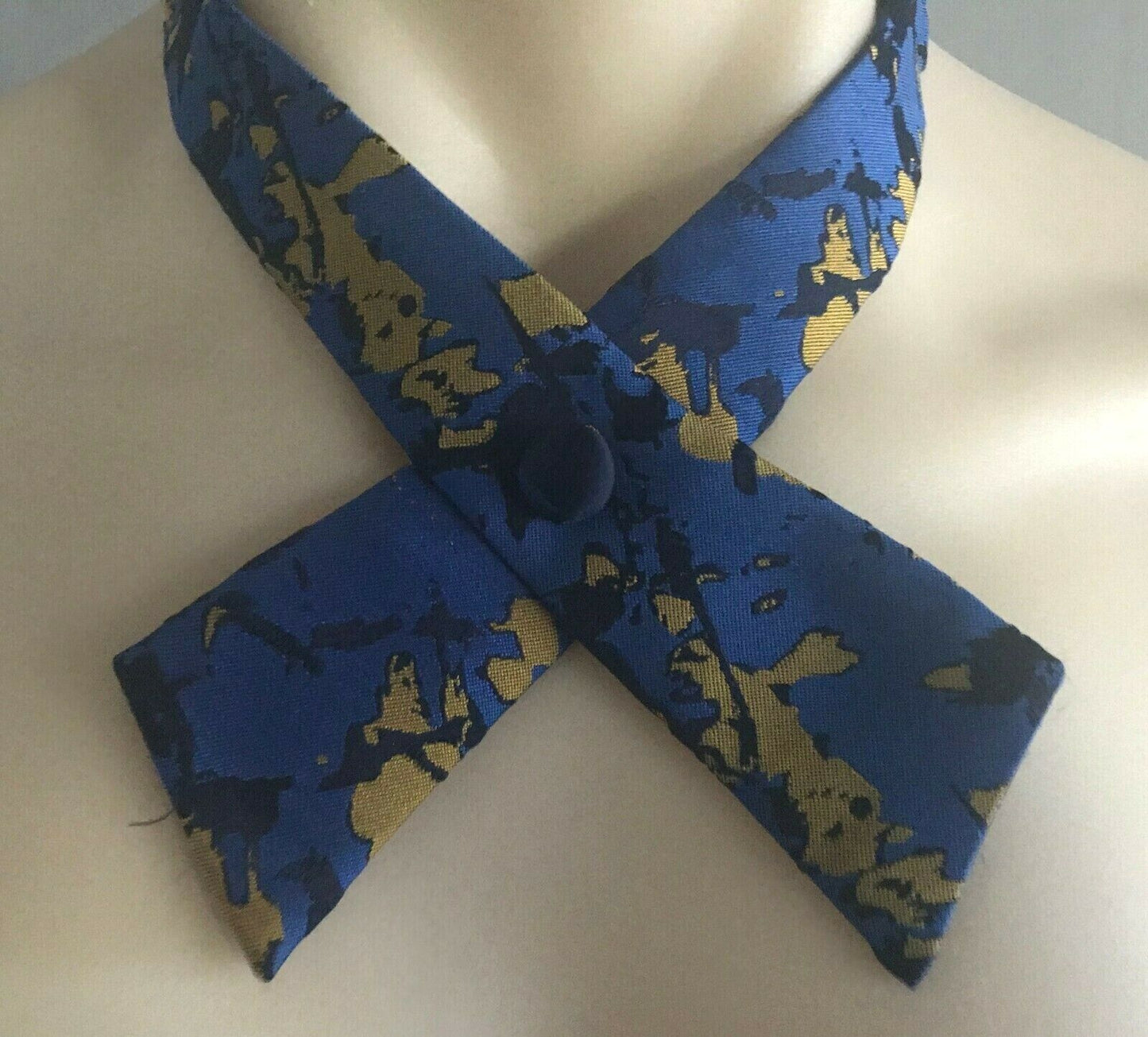 Mens BOW TIE Blue Black Gold Print Adjustable Cross Western NEW Unique