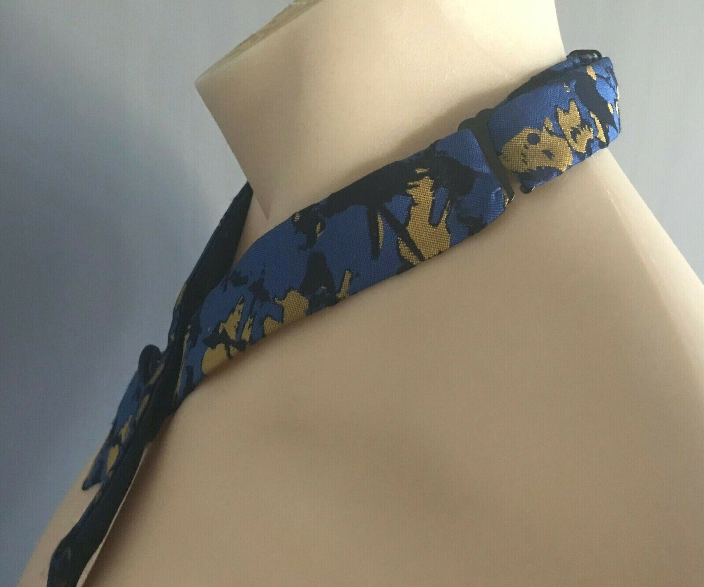 Mens BOW TIE Blue Black Gold Print Adjustable Cross Western NEW Unique