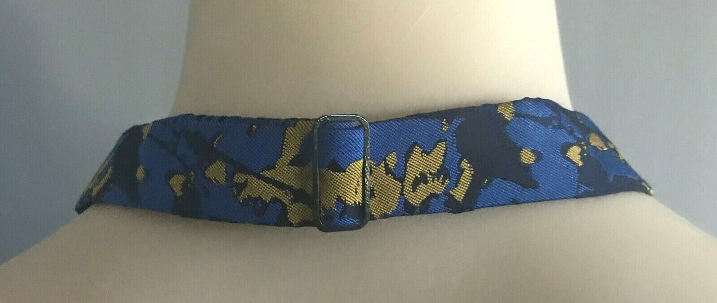 Mens BOW TIE Blue Black Gold Print Adjustable Cross Western NEW Unique