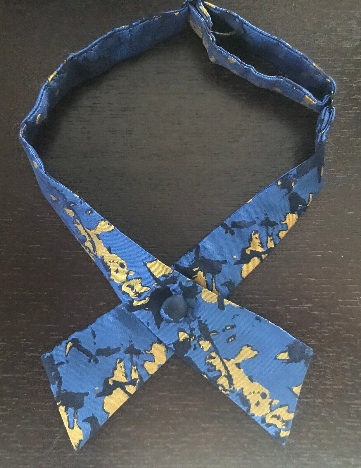 Mens BOW TIE Blue Black Gold Print Adjustable Cross Western NEW Unique