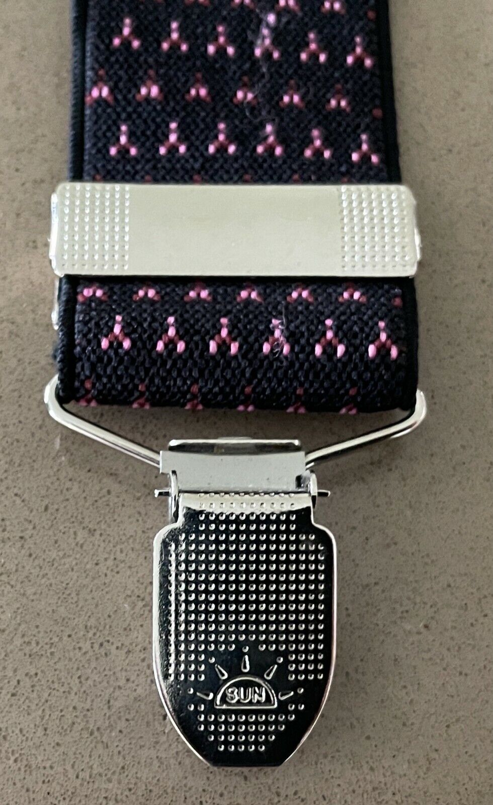 Unisex SUN KONG COW Black & Pink Print Elasticised Clip On Braces Suspenders