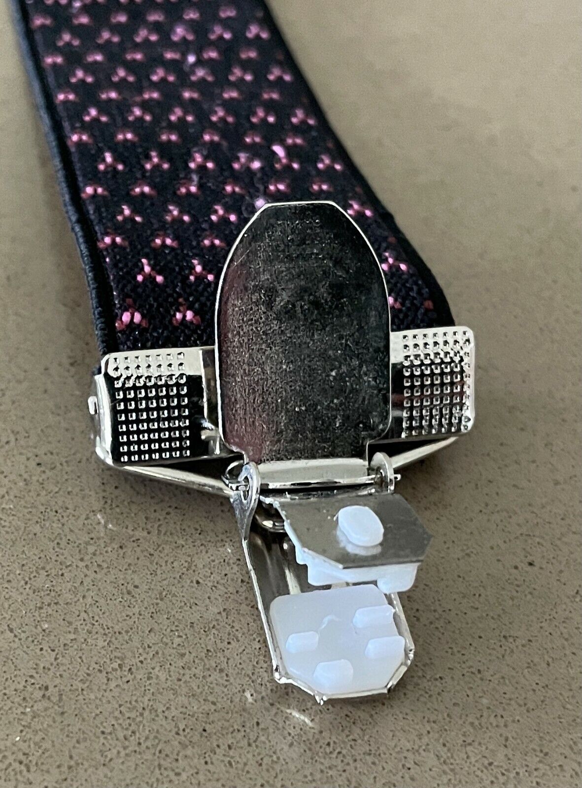 Unisex SUN KONG COW Black & Pink Print Elasticised Clip On Braces Suspenders