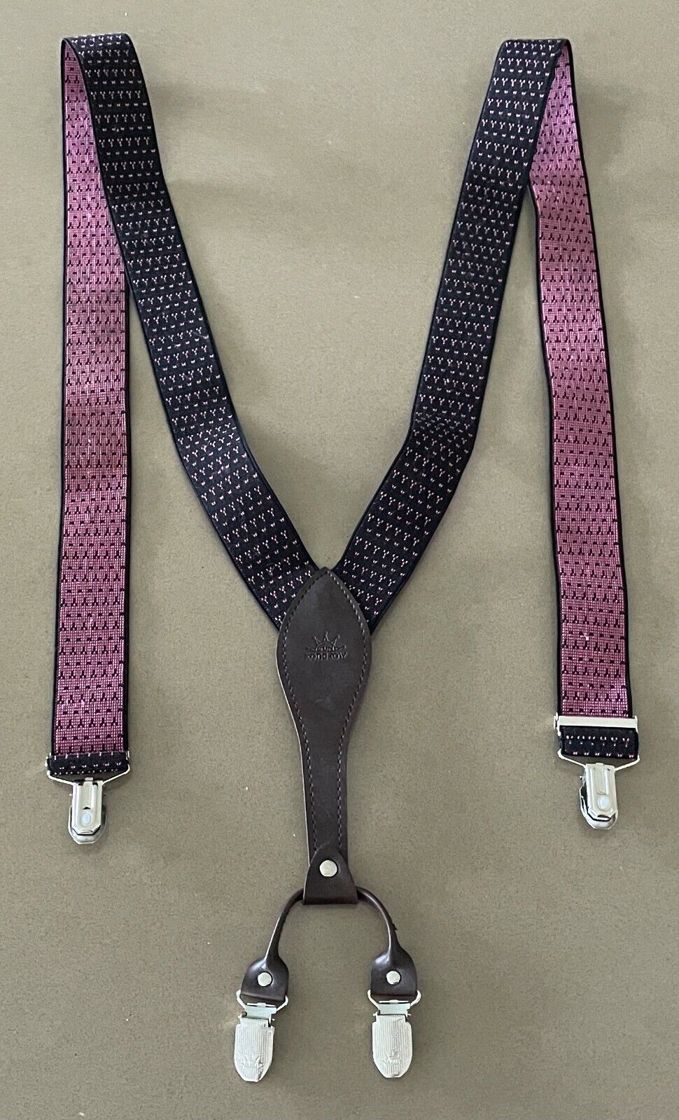 Unisex SUN KONG COW Black & Pink Print Elasticised Clip On Braces Suspenders