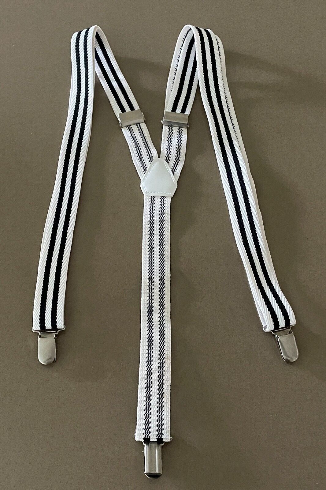 Unisex 2.5cm Wide Braces Suspenders White Black Stripe Adjustable Clip On