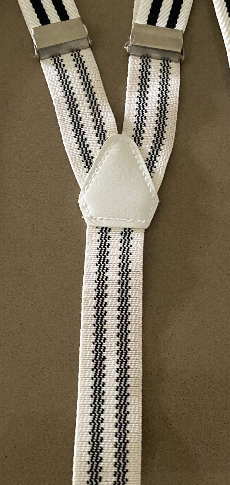 Unisex 2.5cm Wide Braces Suspenders White Black Stripe Adjustable Clip On