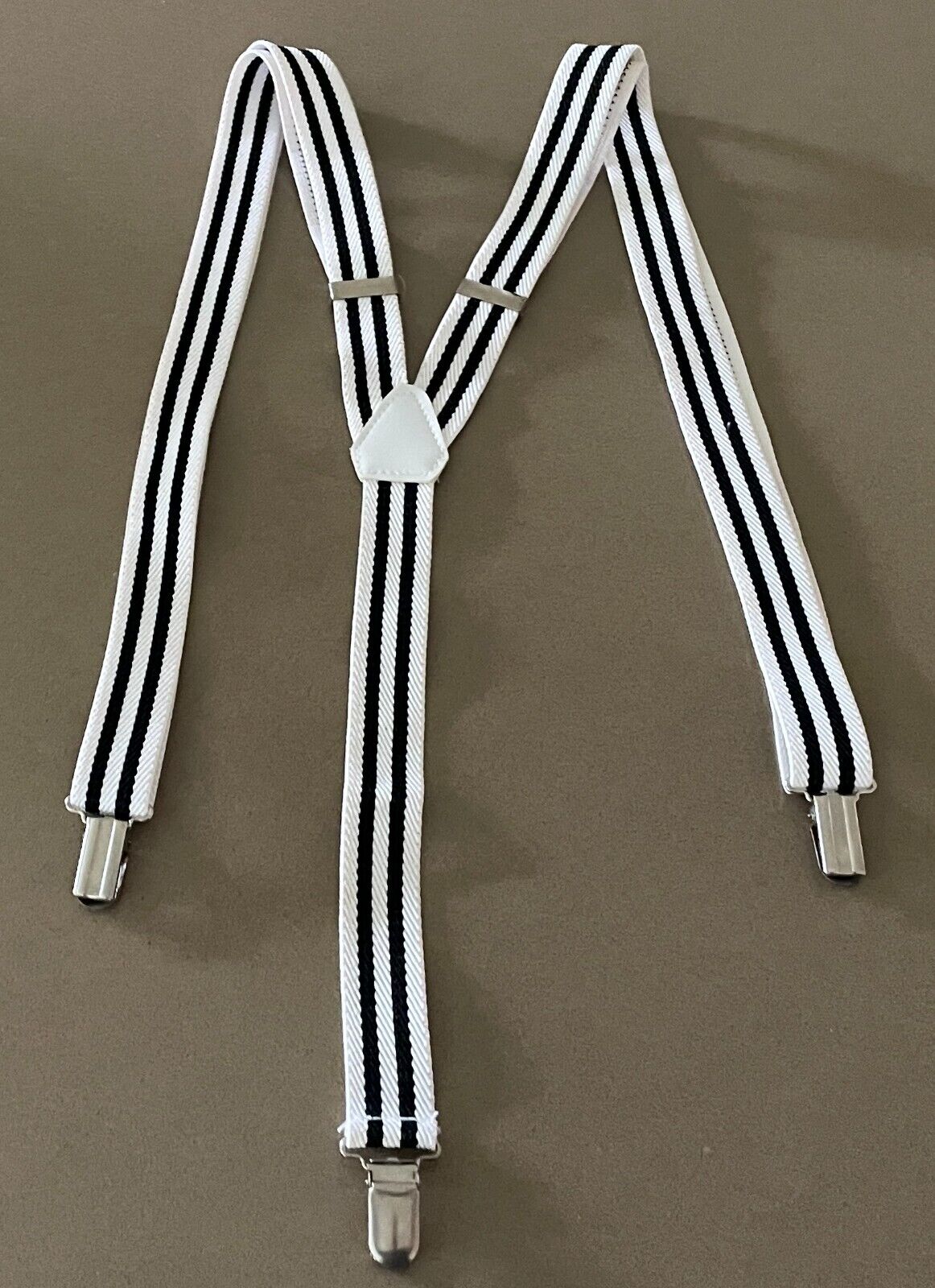 Unisex 2.5cm Wide Braces Suspenders White Black Stripe Adjustable Clip On
