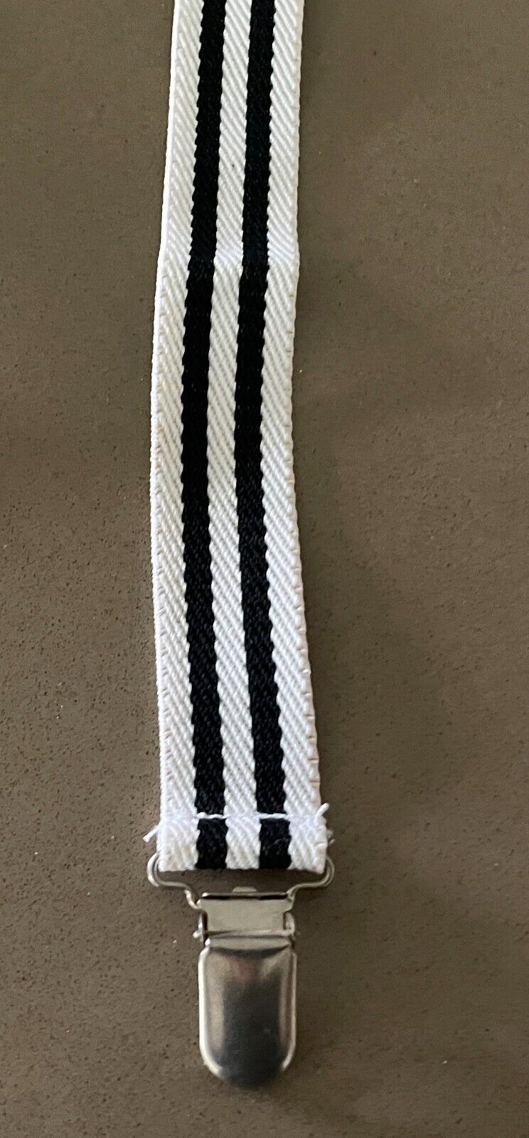 Unisex 2.5cm Wide Braces Suspenders White Black Stripe Adjustable Clip On