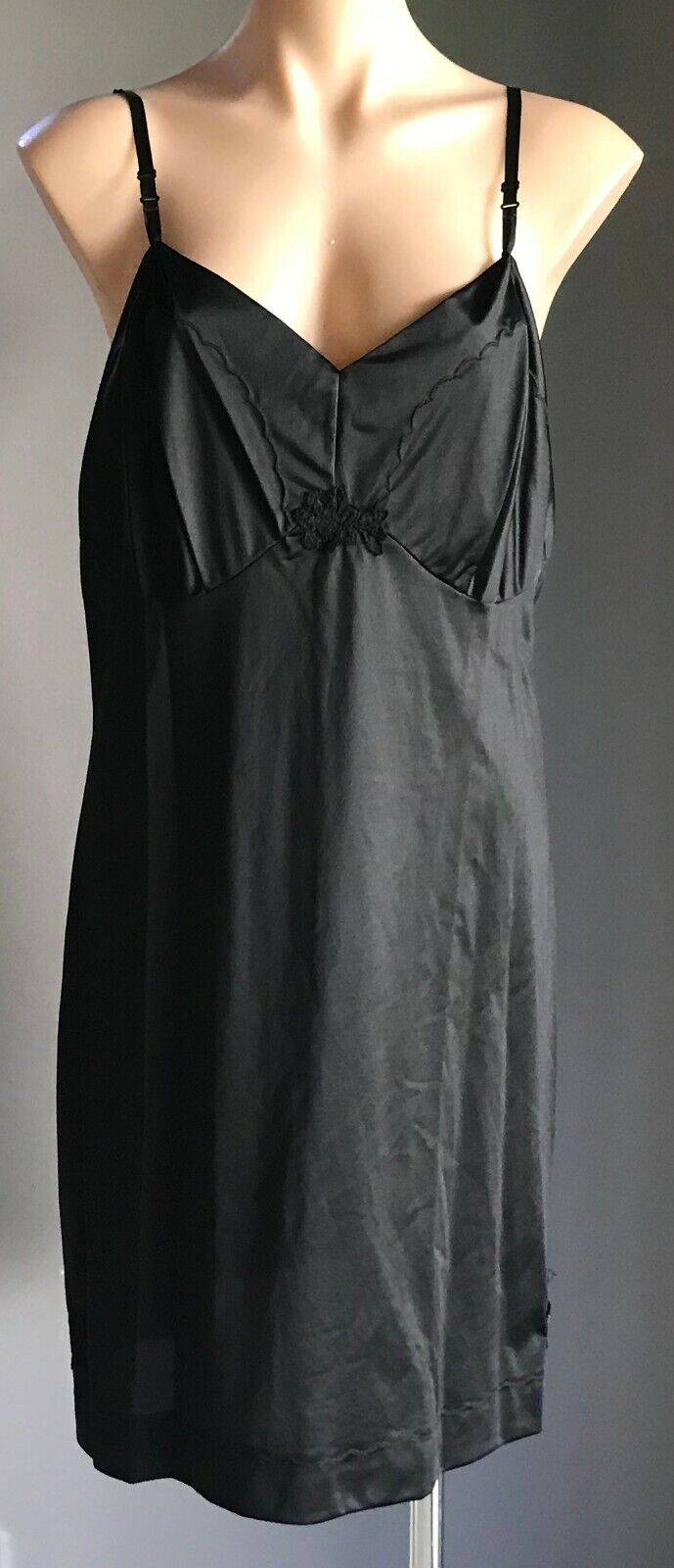 Vintage Petticoat Bri Nylon Black Full Slip Lingerie Plus Size 18 1970s
