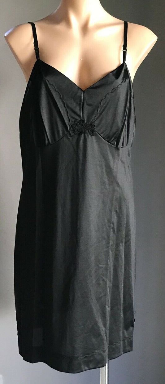 Vintage Petticoat Bri Nylon Black Full Slip Lingerie Plus Size 18 1970s