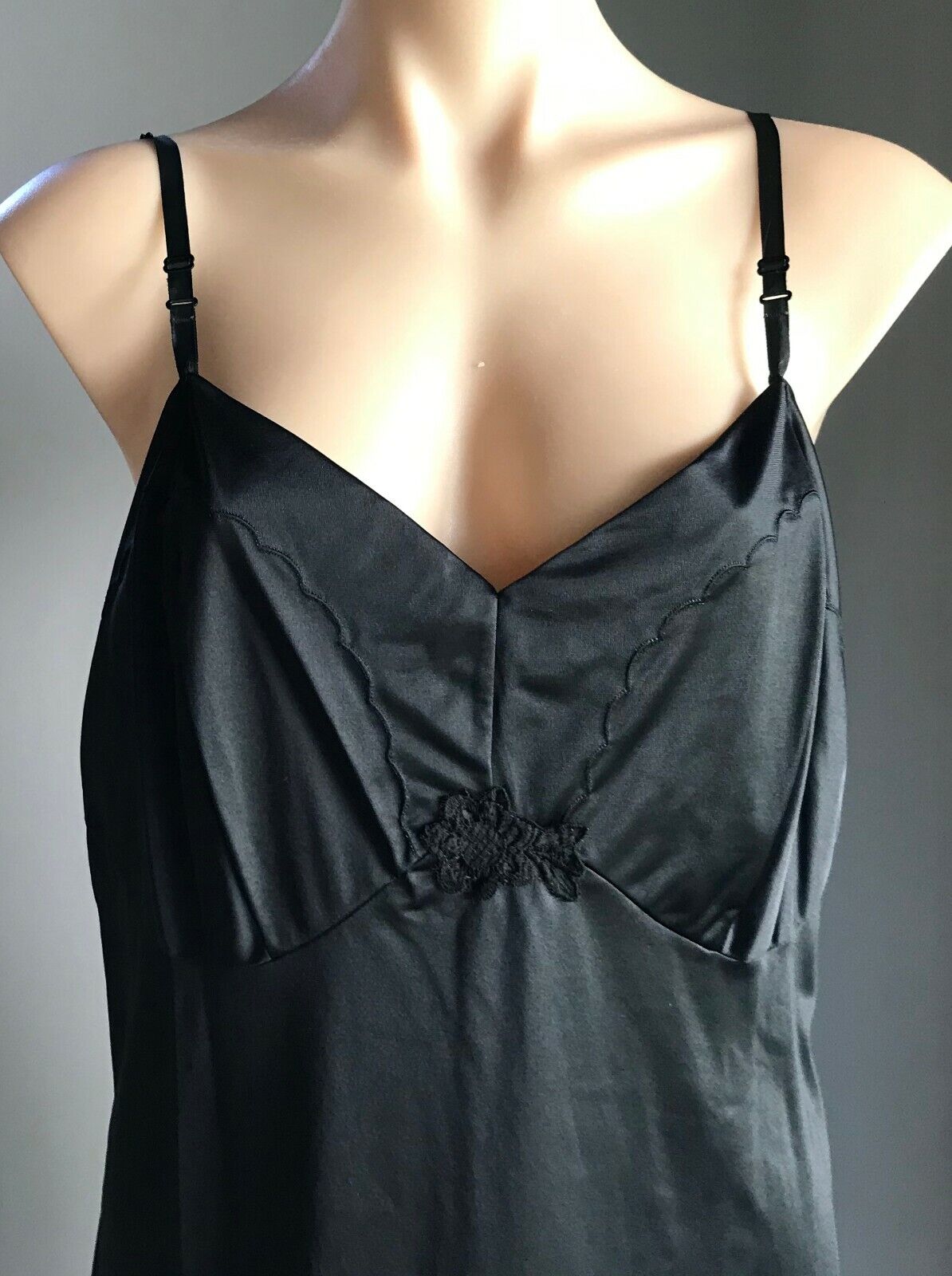 Vintage Petticoat Bri Nylon Black Full Slip Lingerie Plus Size 18 1970s