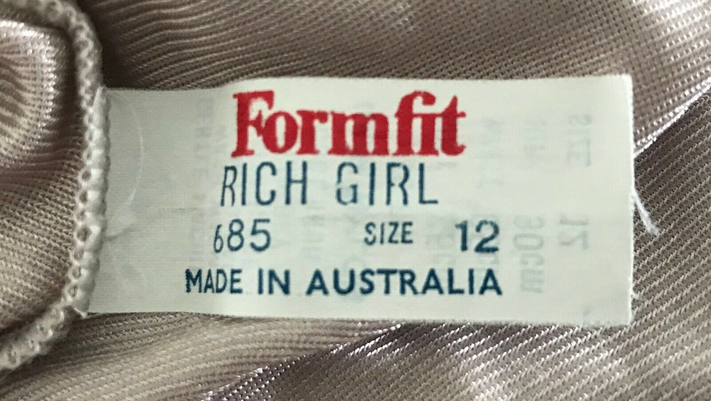 FORMFIT Rich Girl Vintage Petticoat Champagne Off White Lace Trim Full Slip 12
