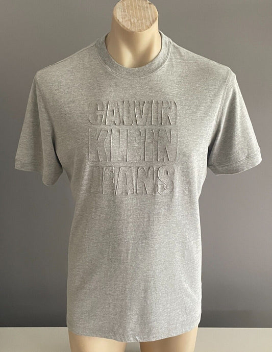 CALVIN KLEIN JEANS T-Shirt Grey Marl Short Sleeve Top Mens Size L