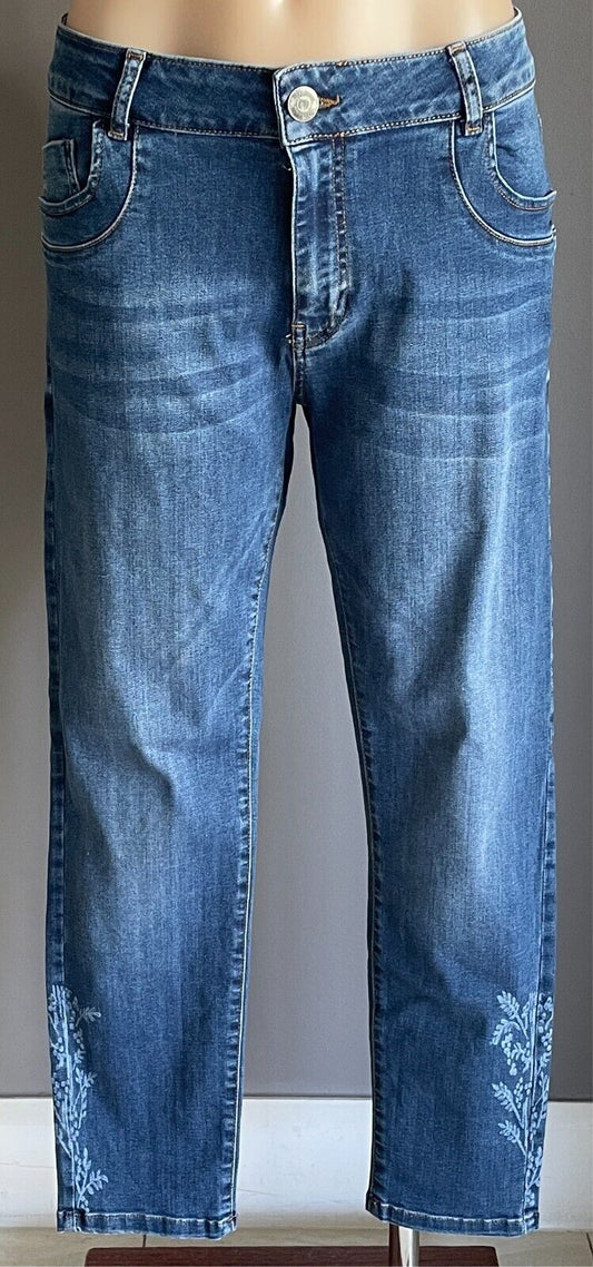 I SAY Lucca Blue Denim Jeans Skinny Leg 7/8 Length Size 14 Stretch Leg Print