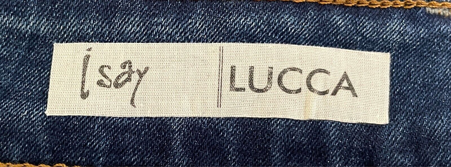 I SAY Lucca Blue Denim Jeans Skinny Leg 7/8 Length Size 14 Stretch Leg Print