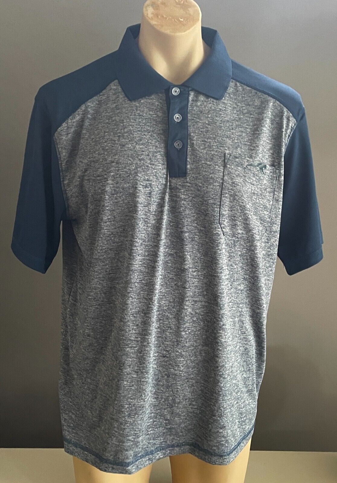 Polo Shirt COUGARS Grey & Blue Marle Quick Dry Short Sleeve Top Mens Size L