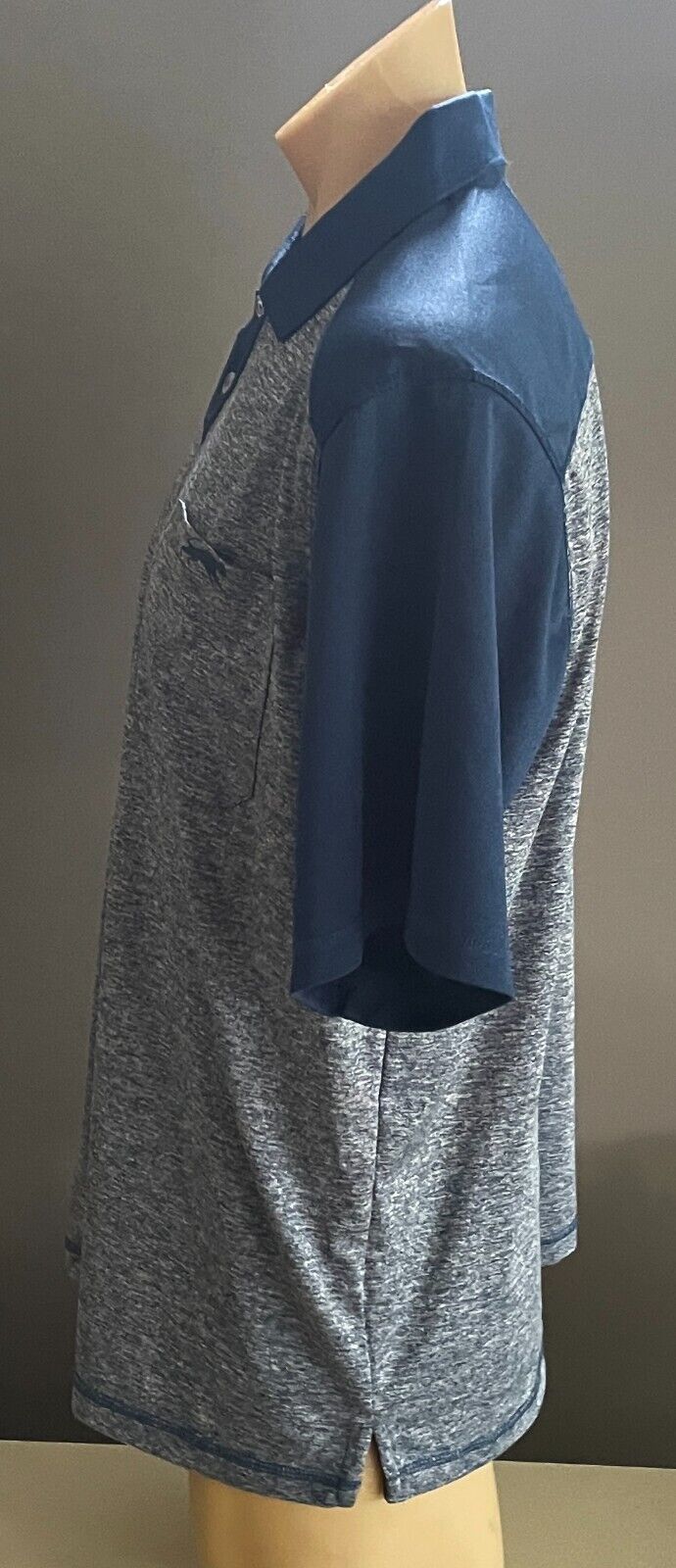 Polo Shirt COUGARS Grey & Blue Marle Quick Dry Short Sleeve Top Mens Size L