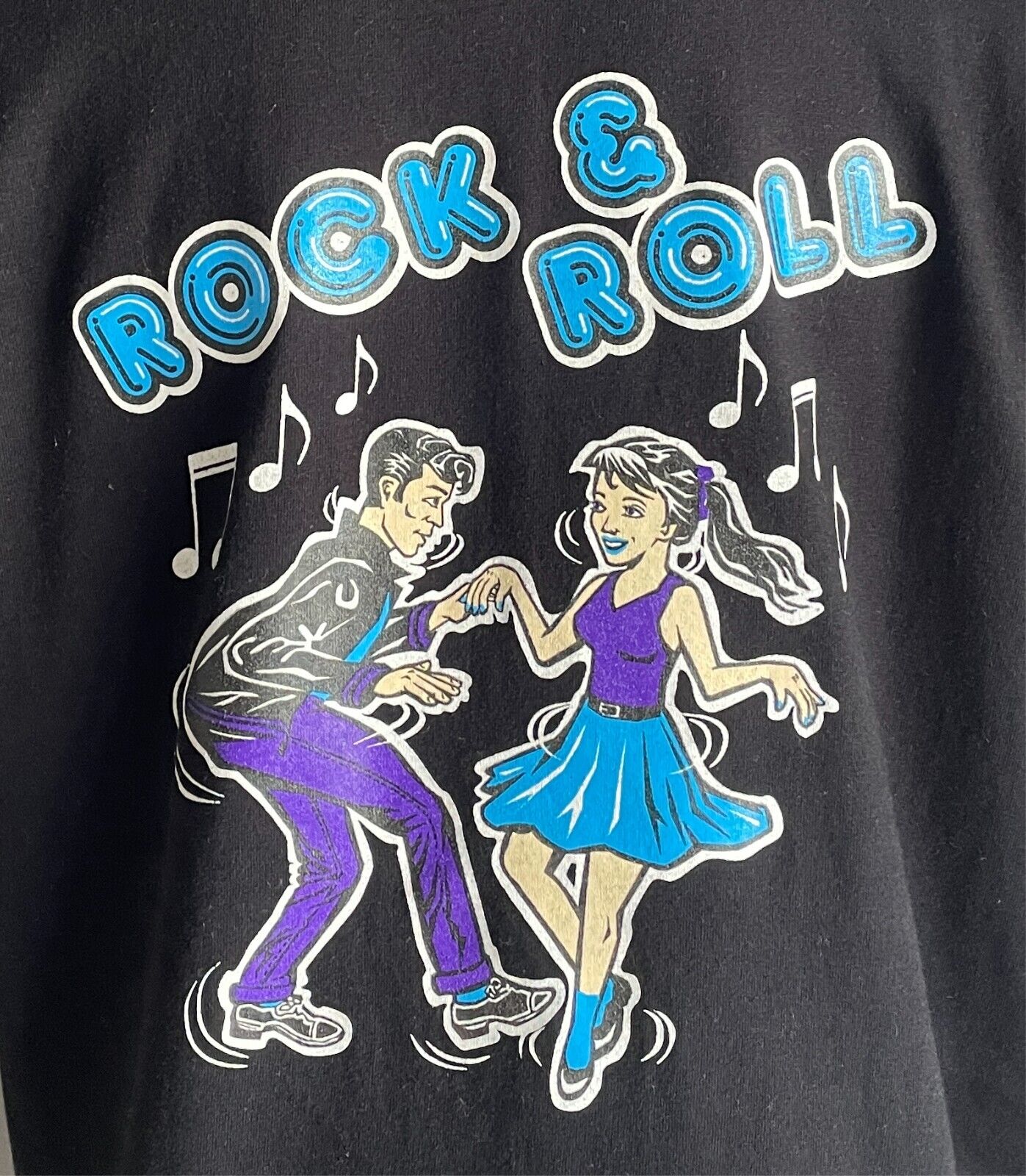 Polo Shirt  ROCK & ROLL Print Black Short Sleeves Fit Chest 108cm Unisex Size L
