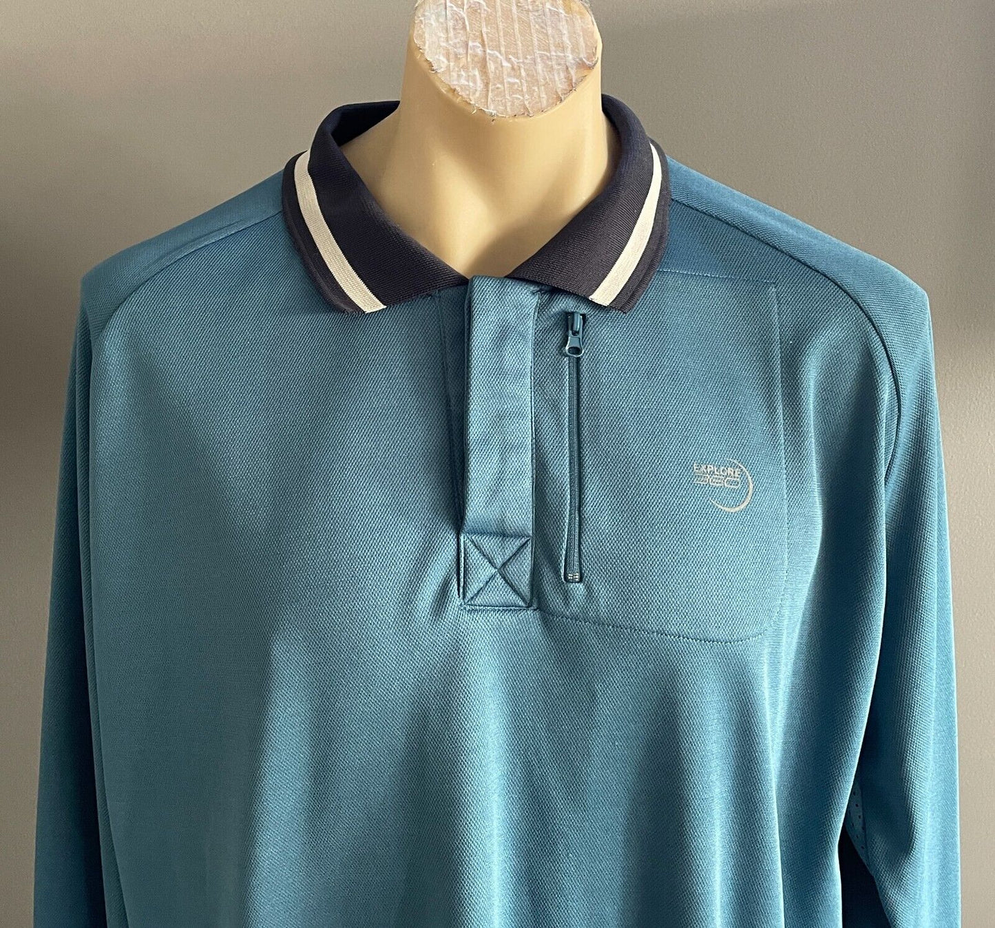 Polo Shirt EXPLORE 360 Long Sleeve Teal Blue Mens Size 3XL Navy White Fishing