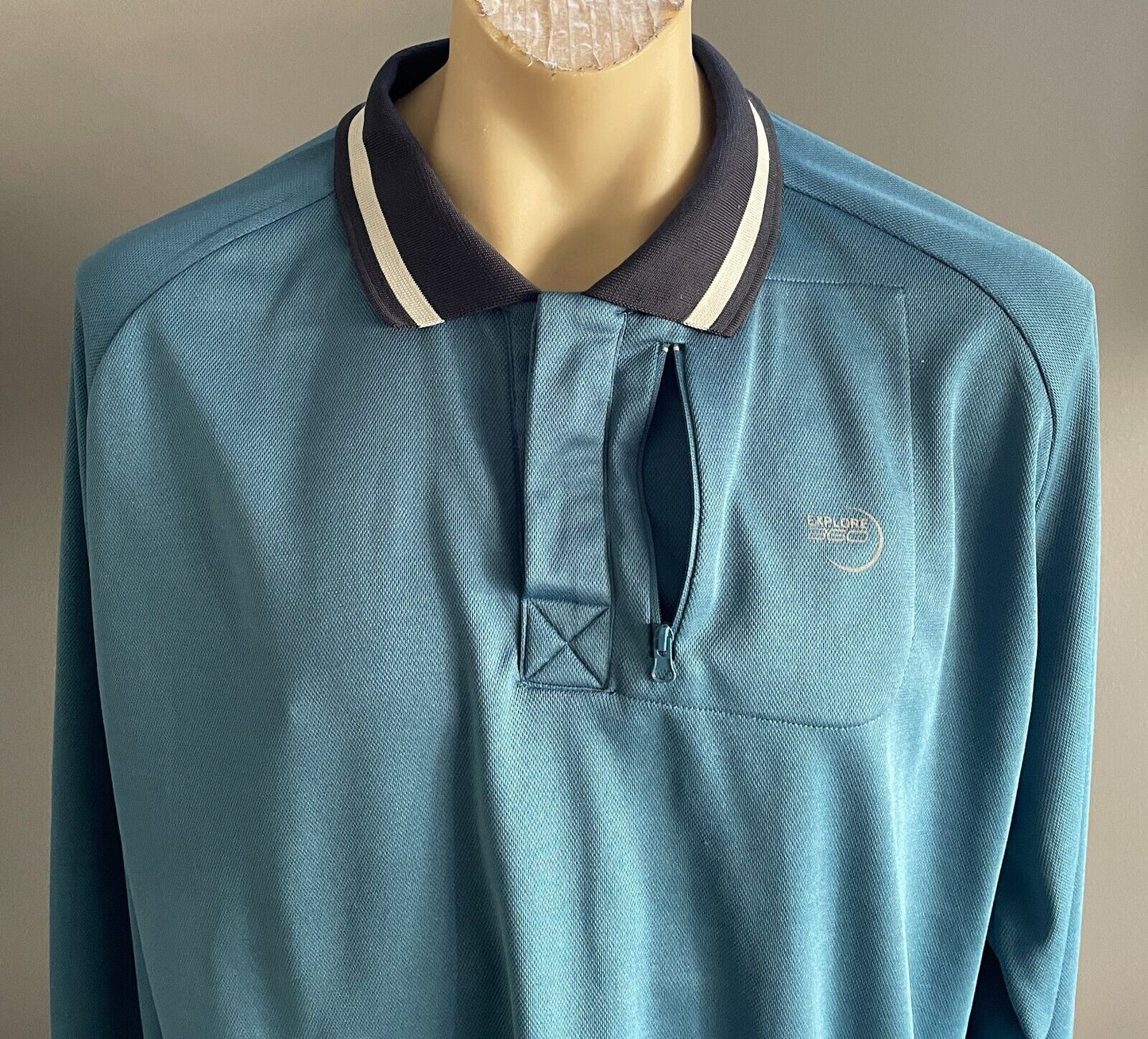Polo Shirt EXPLORE 360 Long Sleeve Teal Blue Mens Size 3XL Navy White Fishing
