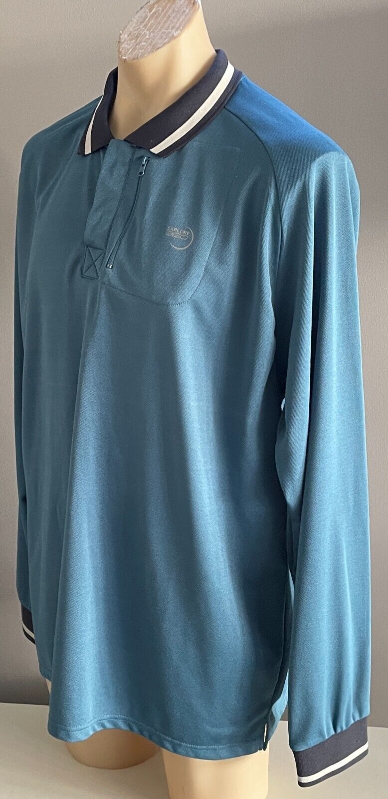 Polo Shirt EXPLORE 360 Long Sleeve Teal Blue Mens Size 3XL Navy White Fishing