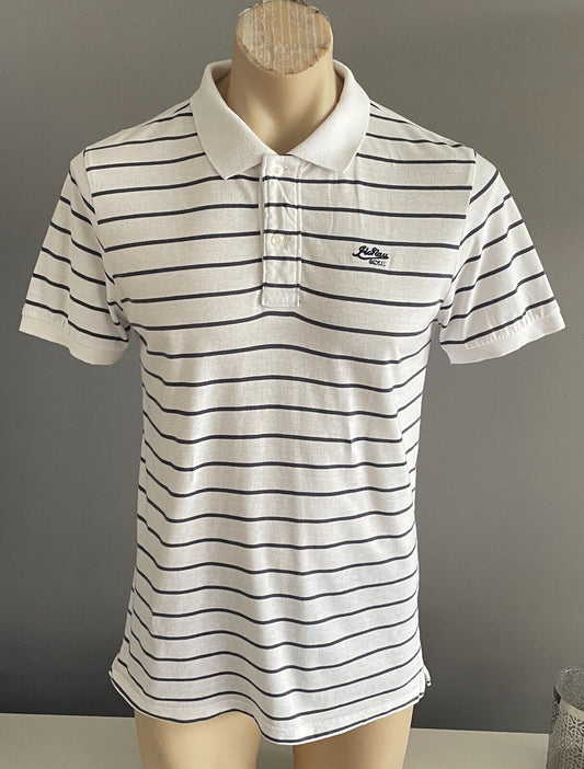 CONNOR Polo Shirt White Navy Stripe Short Sleeve Mens Size M Embroidered Logo